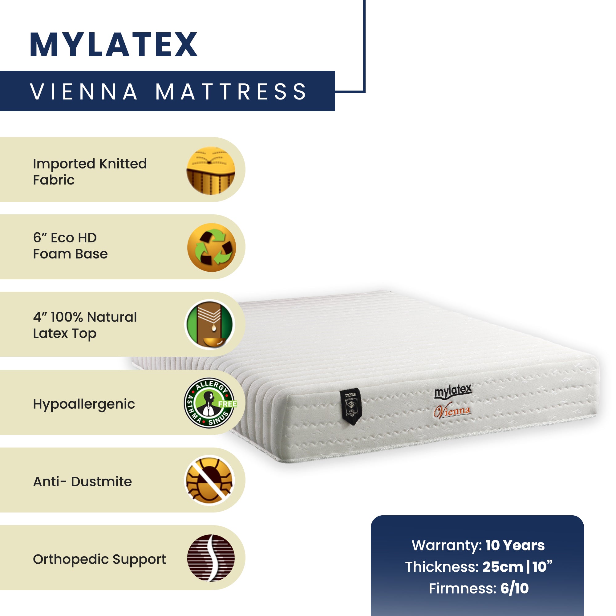 MyLatex VIENNA, 10" Natural Latex Orthopaedic Mattress