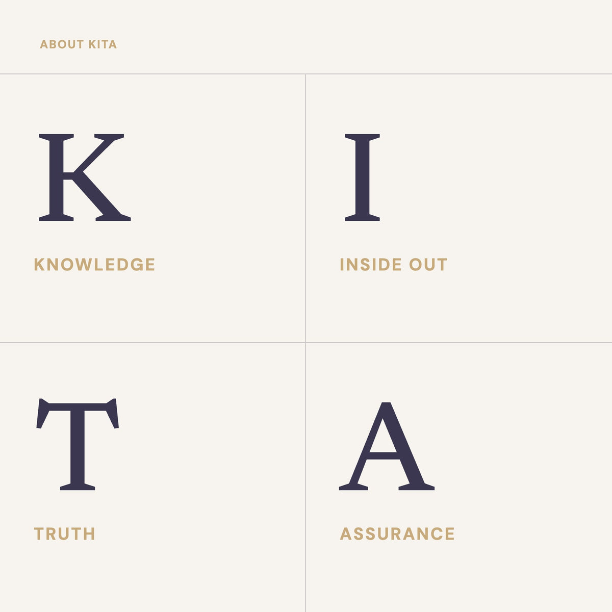 About KITA: K for knowledge, I for inside out, T for truth, A for assurance