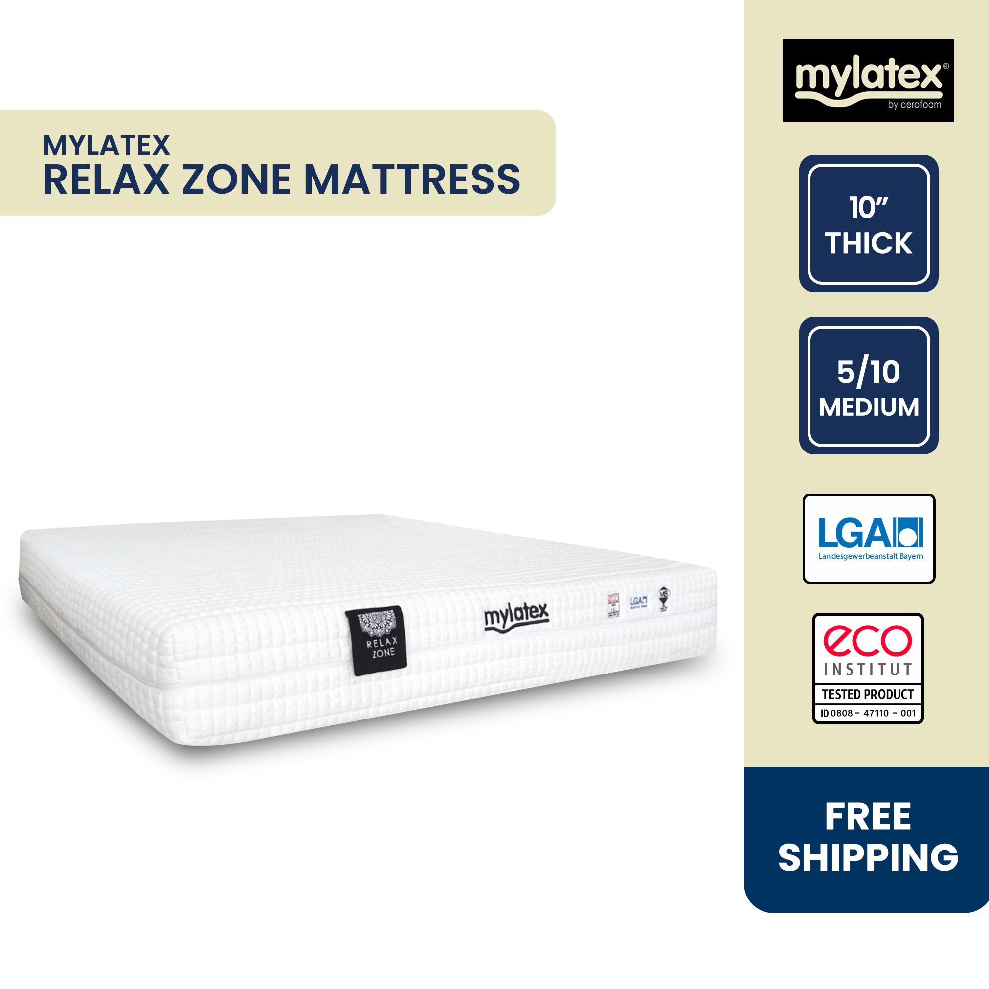 MyLatex RELAX ZONE, 10" 100% Natural Latex Orthopaedic Mattress