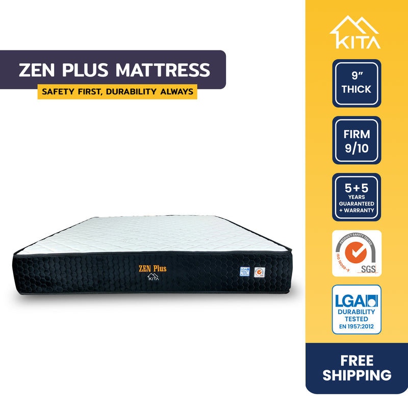 KITA ZEN PLUS 9 inch solid foam mattress, firmness 9 out of 10