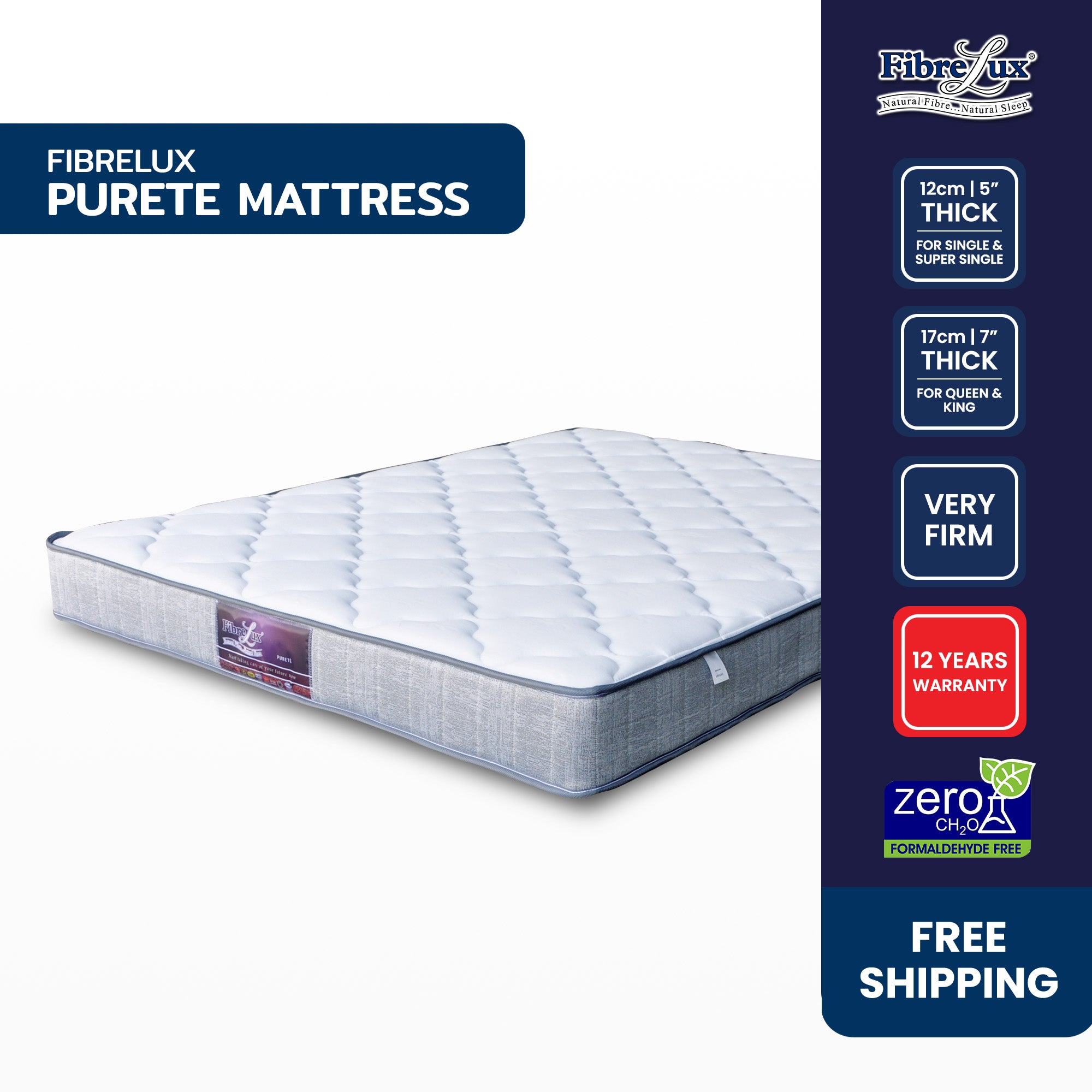 Fibrelux PURETE PURE Mattress, Rubberised Coir Coconut Fibre