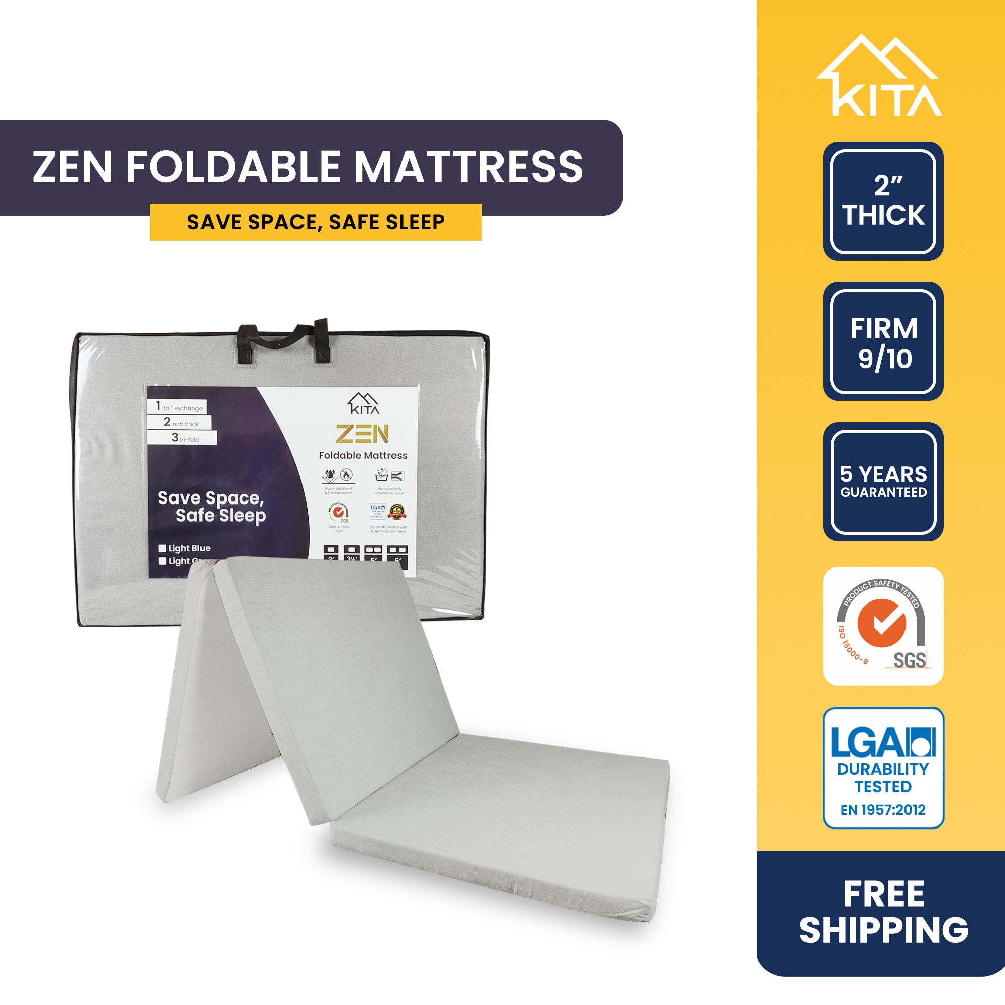 KITA ZEN Foldable Mattress (2 inch), Solid Foam